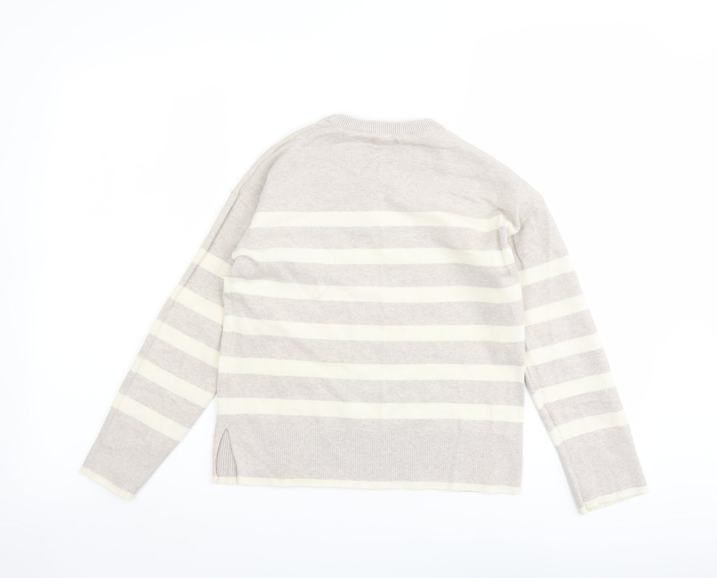 Mango Girls Beige Round Neck Striped Acrylic Pullover Jumper Size 9-10 Years Pullover