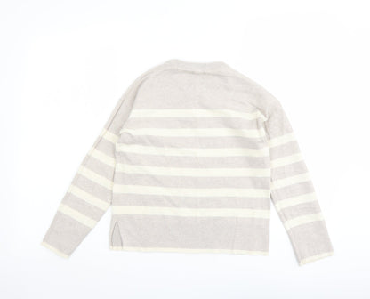 Mango Girls Beige Round Neck Striped Acrylic Pullover Jumper Size 9-10 Years Pullover
