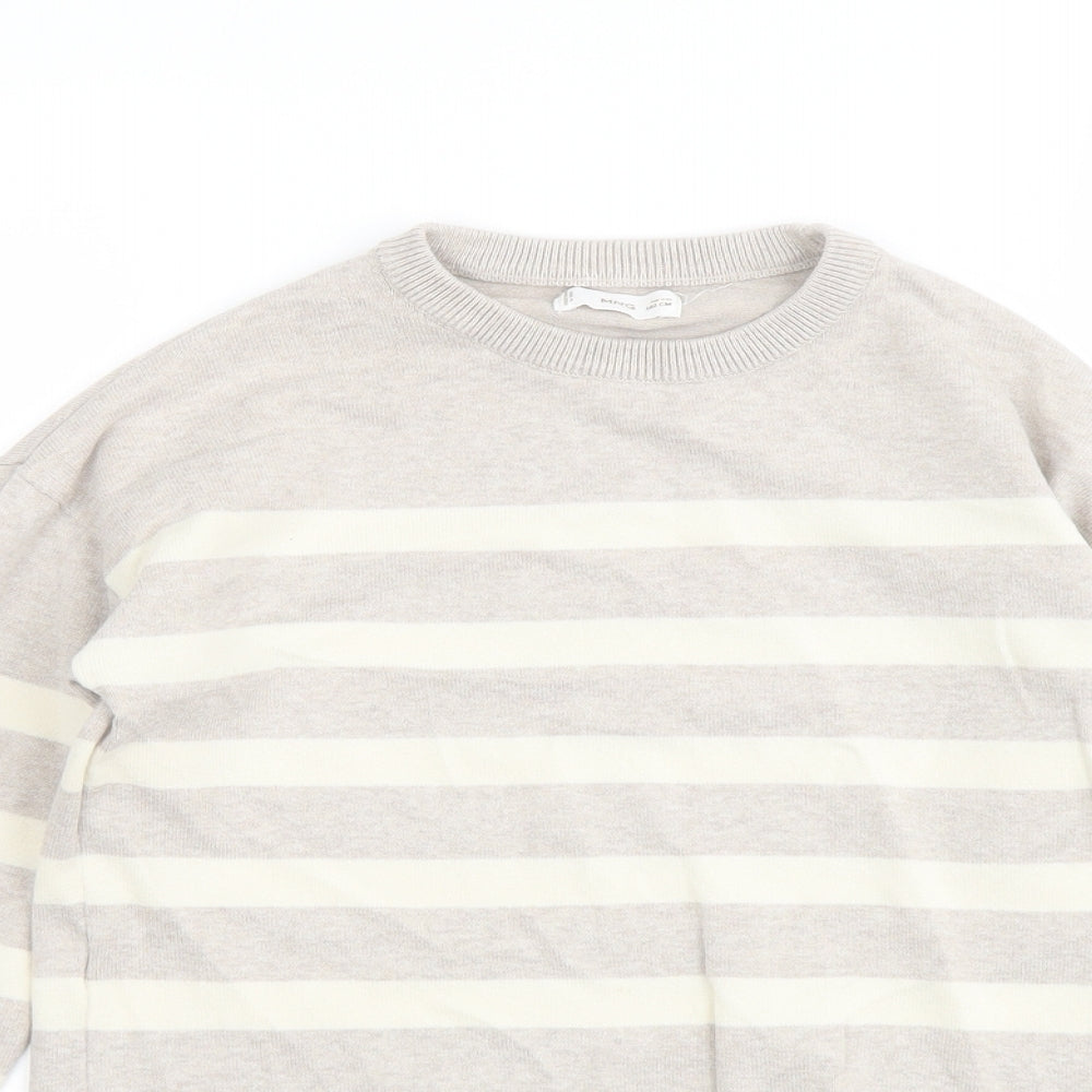 Mango Girls Beige Round Neck Striped Acrylic Pullover Jumper Size 9-10 Years Pullover