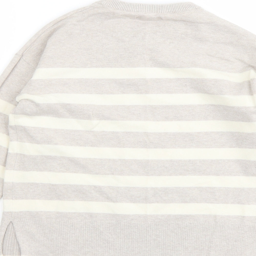 Mango Girls Beige Round Neck Striped Acrylic Pullover Jumper Size 9-10 Years Pullover