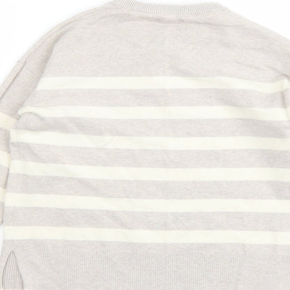Mango Girls Beige Round Neck Striped Acrylic Pullover Jumper Size 9-10 Years Pullover