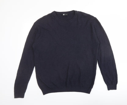 Very Mens Blue Round Neck Geometric Cotton Pullover Jumper Size M Long Sleeve
