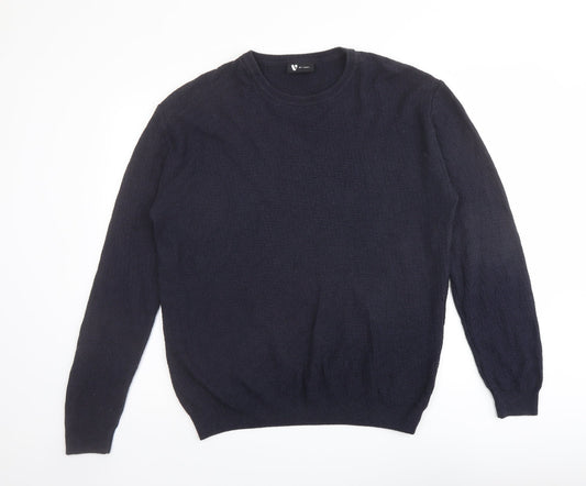 Very Mens Blue Round Neck Geometric Cotton Pullover Jumper Size M Long Sleeve