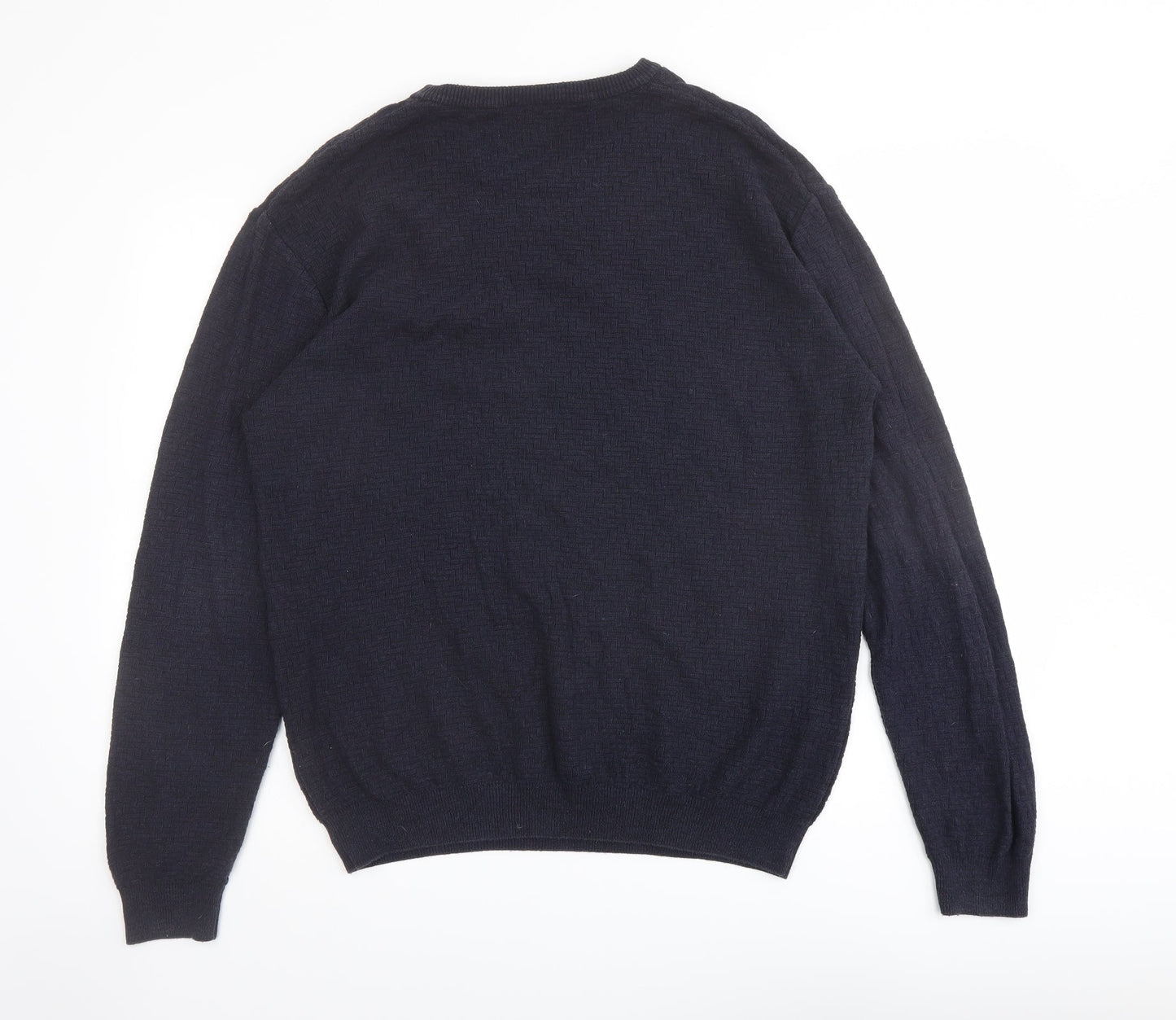 Very Mens Blue Round Neck Geometric Cotton Pullover Jumper Size M Long Sleeve