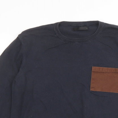 ASOS Mens Blue Round Neck Cotton Pullover Jumper Size M Long Sleeve