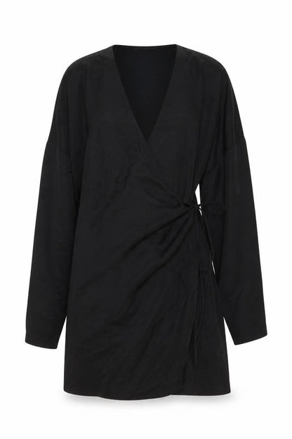 Zara Womens Black Polyester Wrap Dress Size S V-Neck Pullover