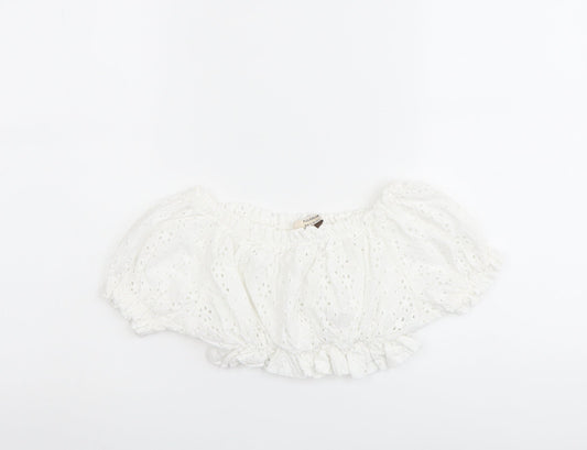 Womens UK Size S Pull&Bear White Cropped Blouse
