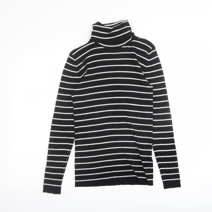 Oasis Womens Black Roll Neck Striped Viscose Pullover Jumper Size M