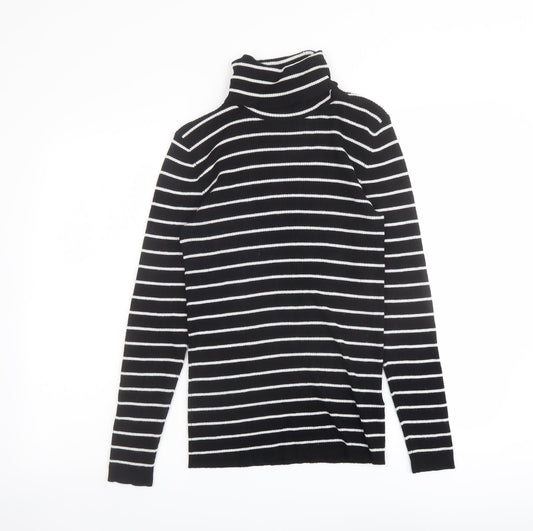 Oasis Womens Black Roll Neck Striped Viscose Pullover Jumper Size M