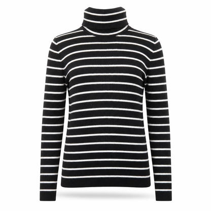 Oasis Womens Black Roll Neck Striped Viscose Pullover Jumper Size M