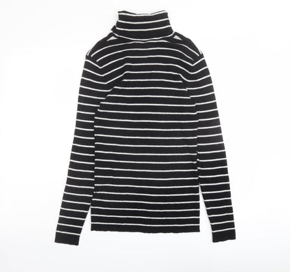 Oasis Womens Black Roll Neck Striped Viscose Pullover Jumper Size M