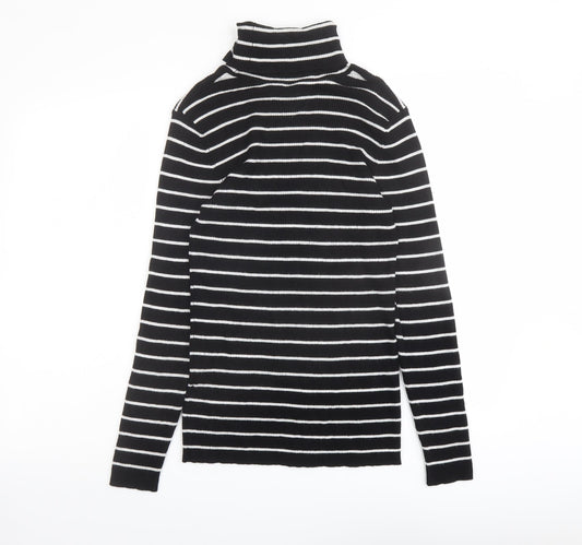 Oasis Womens Black Roll Neck Striped Viscose Pullover Jumper Size M
