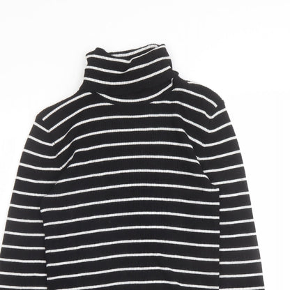 Oasis Womens Black Roll Neck Striped Viscose Pullover Jumper Size M