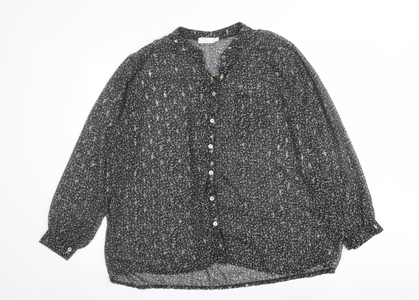 Sarta Womens Black Geometric Polyester Basic Button-Up Size M V-Neck