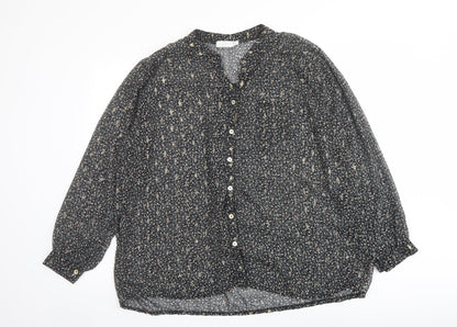 Sarta Womens Black Geometric Polyester Basic Button-Up Size M V-Neck