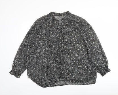 Sarta Womens Black Geometric Polyester Basic Button-Up Size M V-Neck