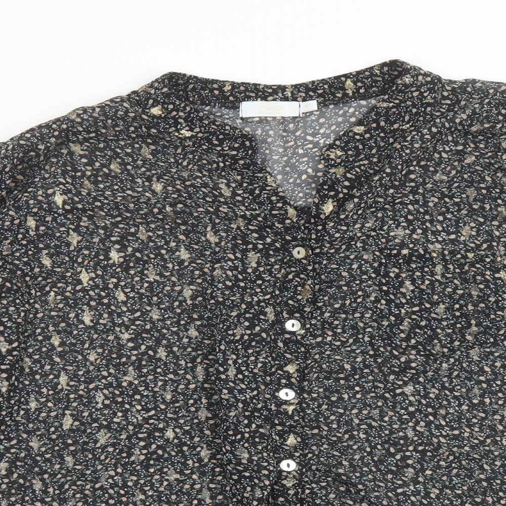 Sarta Womens Black Geometric Polyester Basic Button-Up Size M V-Neck