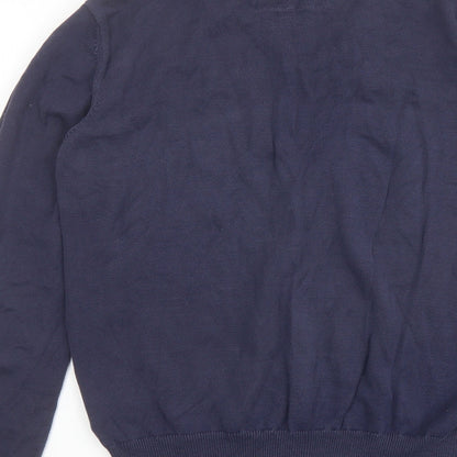 Esprit Mens Blue Square Neck Striped Cotton Pullover Jumper Size L Long Sleeve