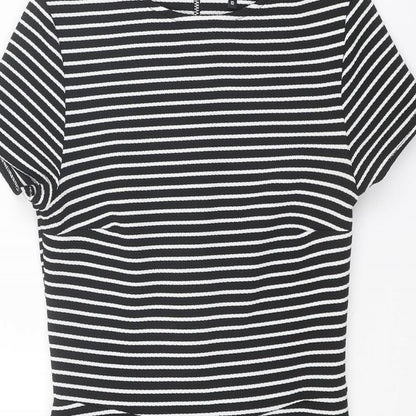 New Look Womens Black Striped Polyester Shift Size 10 Round Neck Zip