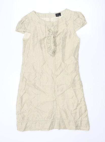 NEXT Womens Beige Linen Shift Size 12 Round Neck Zip