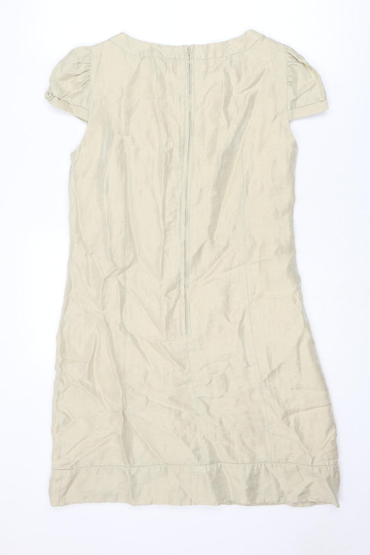 NEXT Womens Beige Linen Shift Size 12 Round Neck Zip