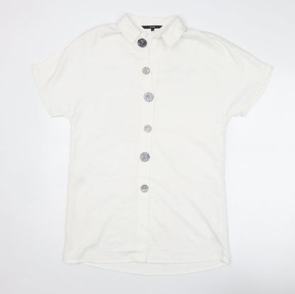 VERO MODA Womens White Polyester Shirt Dress Size M Collared Button