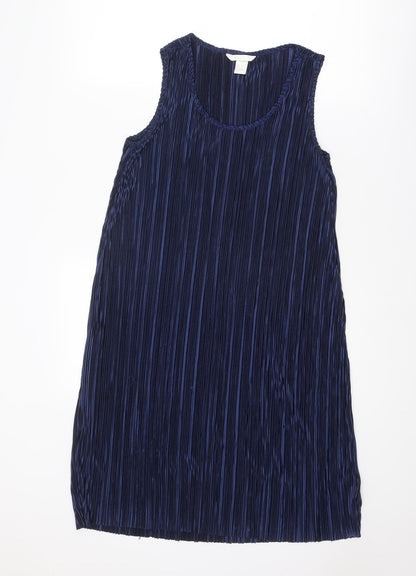 H&M Womens Blue Striped Polyester A-Line Size S Round Neck Pullover