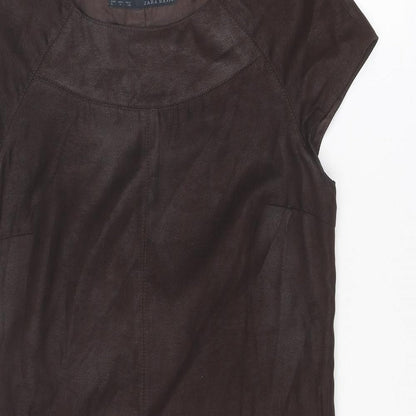 Zara Womens Brown Polyester Shift Size S Round Neck Pullover