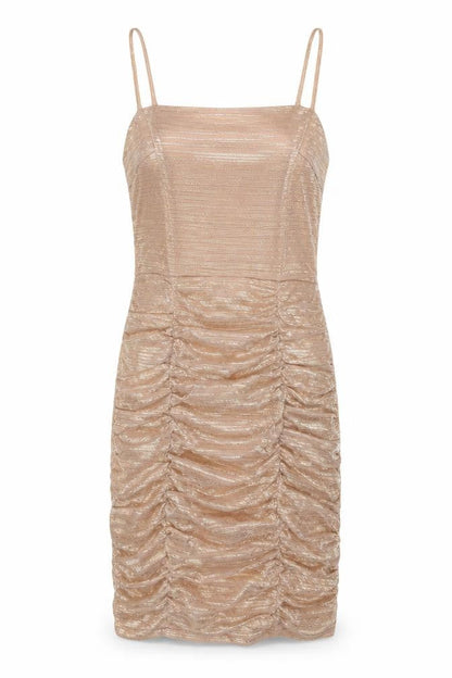 NaaNaa Womens Gold Geometric Polyester Slip Dress Size 8 Square Neck Pullover