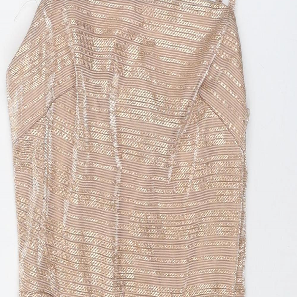 NaaNaa Womens Gold Geometric Polyester Slip Dress Size 8 Square Neck Pullover