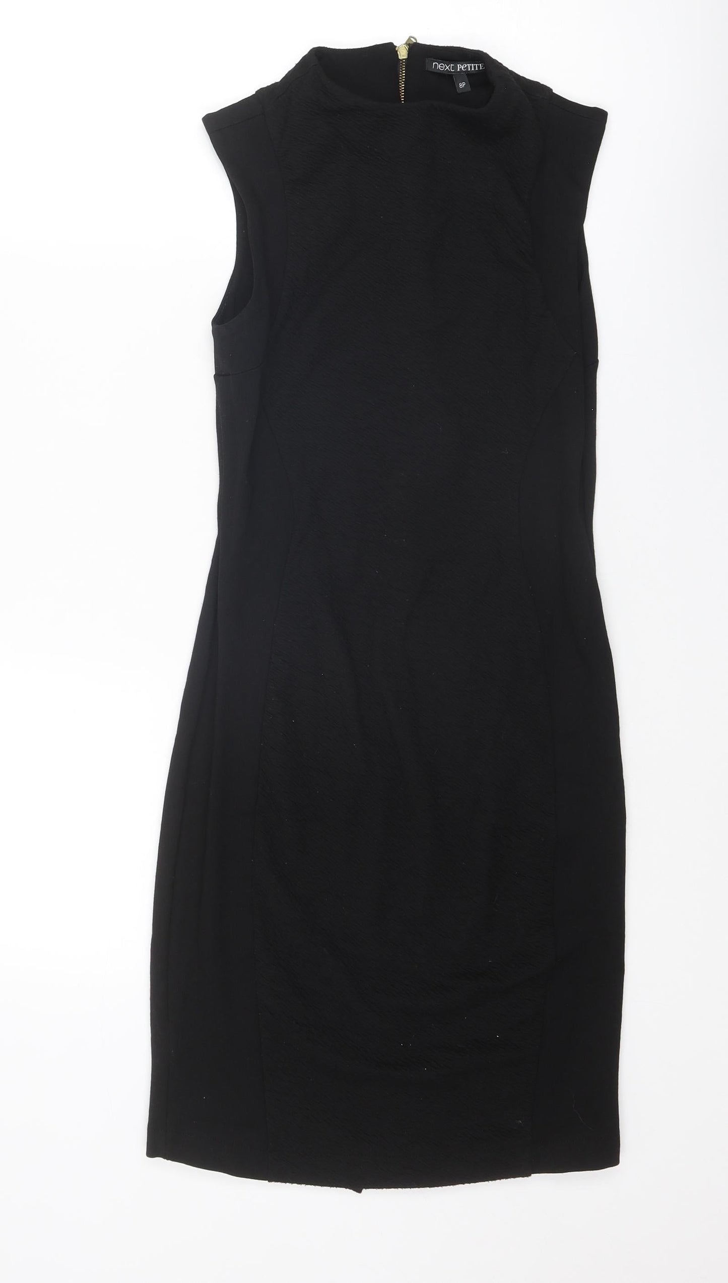 NEXT Womens Black Polyester Shift Size 8 Round Neck Zip