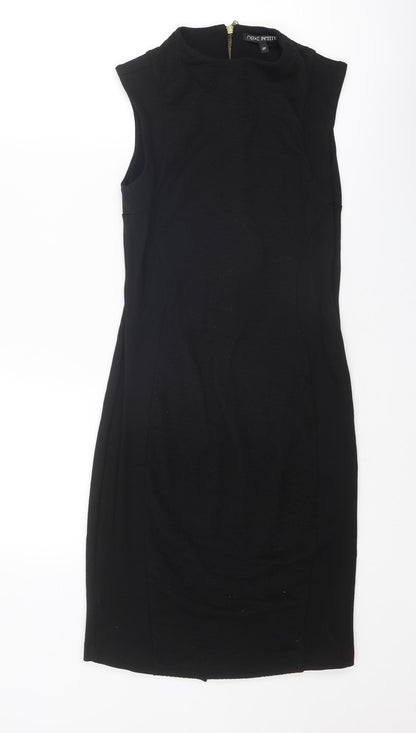 NEXT Womens Black Polyester Shift Size 8 Round Neck Zip