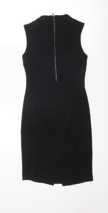 NEXT Womens Black Polyester Shift Size 8 Round Neck Zip