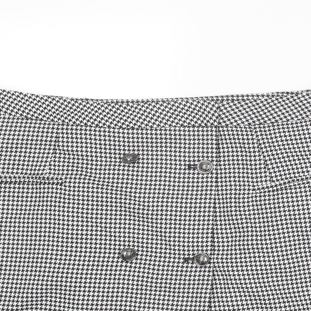 NEXT Womens Black Geometric Polyester A-Line Skirt Size 36 in Button - Houndstooth pattern