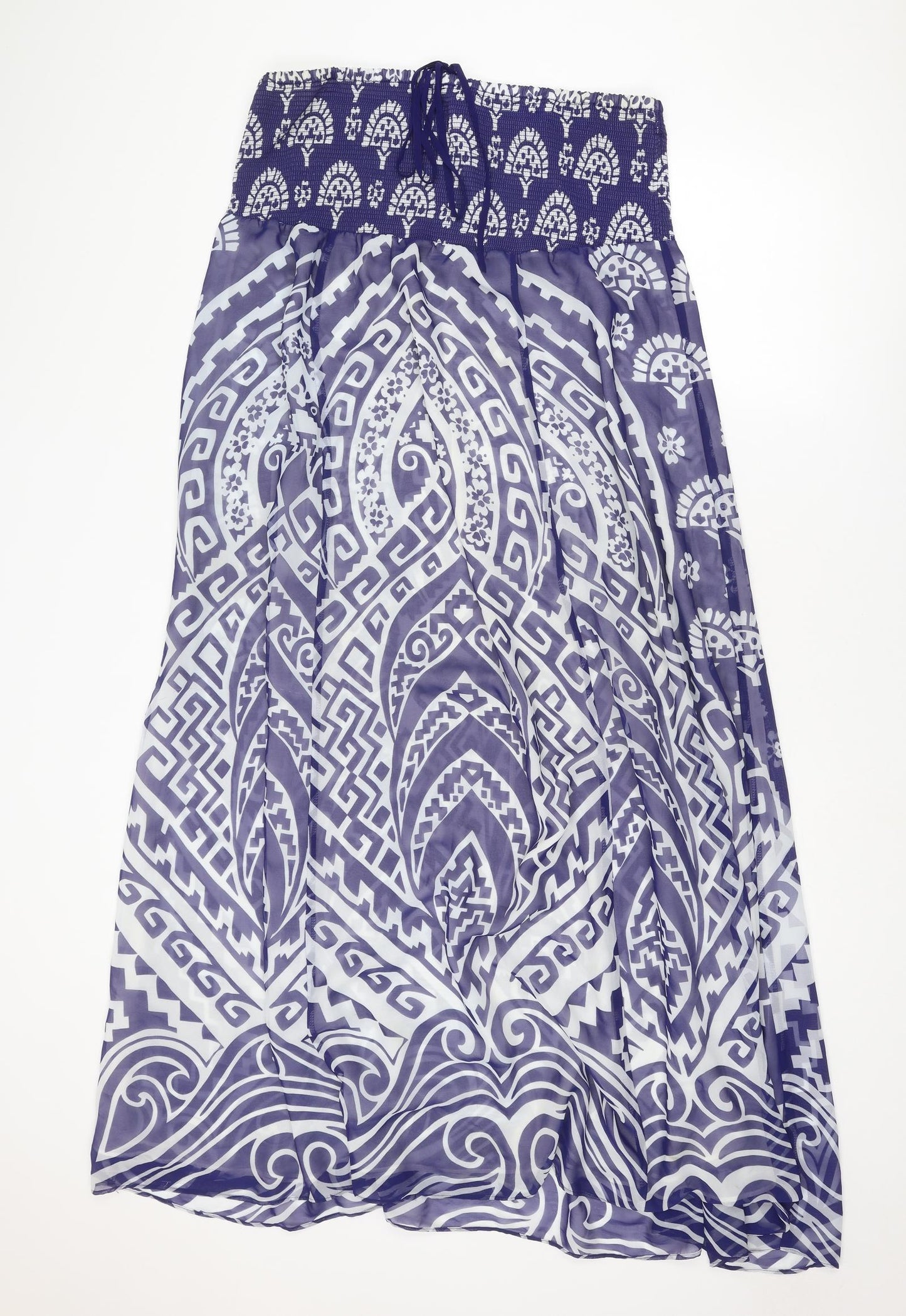 Monsoon Womens Blue Geometric Polyester Maxi Size L Off the Shoulder Pullover