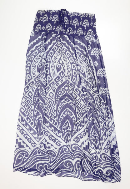 Monsoon Womens Blue Geometric Polyester Maxi Size L Off the Shoulder Pullover