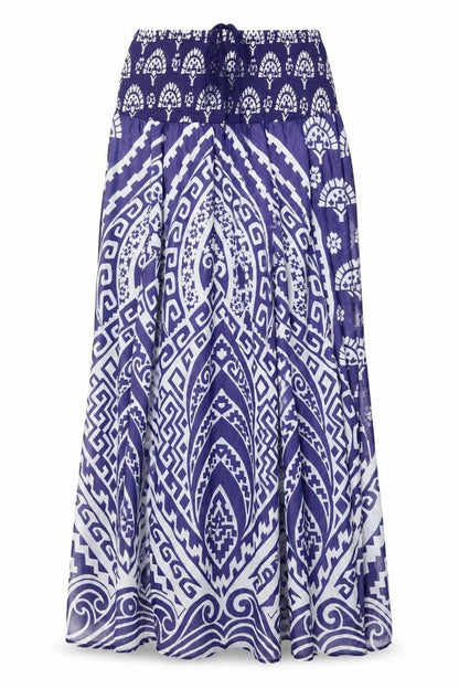 Monsoon Womens Blue Geometric Polyester Maxi Size L Off the Shoulder Pullover