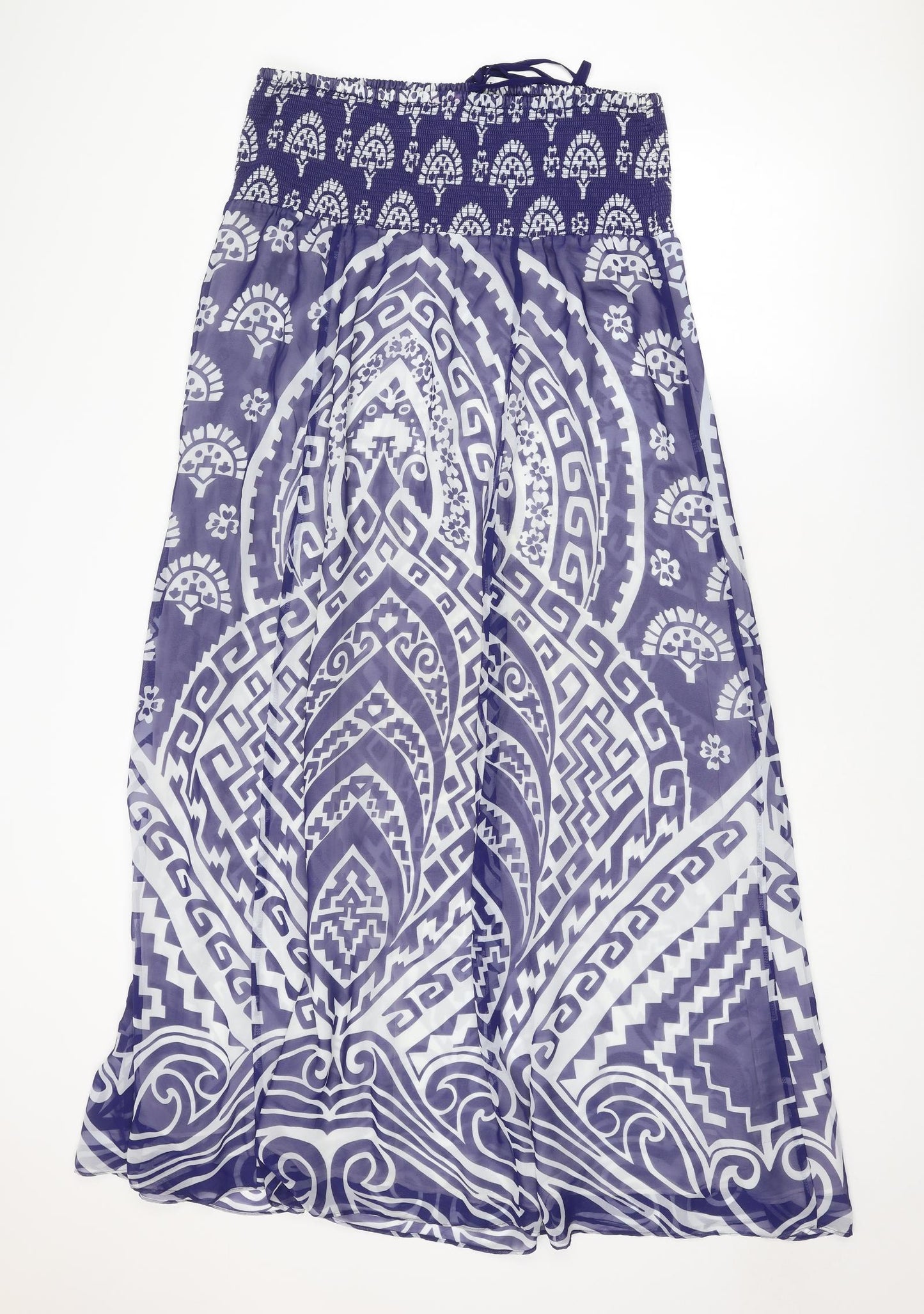 Monsoon Womens Blue Geometric Polyester Maxi Size L Off the Shoulder Pullover