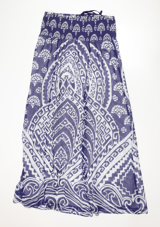 Monsoon Womens Blue Geometric Polyester Maxi Size L Off the Shoulder Pullover