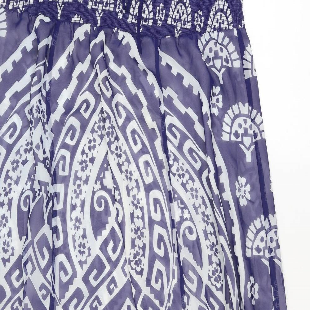 Monsoon Womens Blue Geometric Polyester Maxi Size L Off the Shoulder Pullover