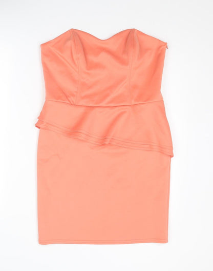 New Look Womens Orange Polyester Mini Size 16 Sweetheart Zip - Strapless Peplum