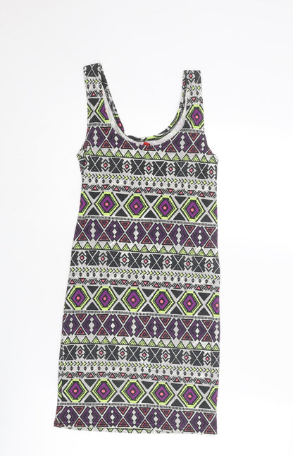 Divided by H&M Womens Multicoloured Geometric Cotton Tank Dress Size XS Scoop Neck Pullover