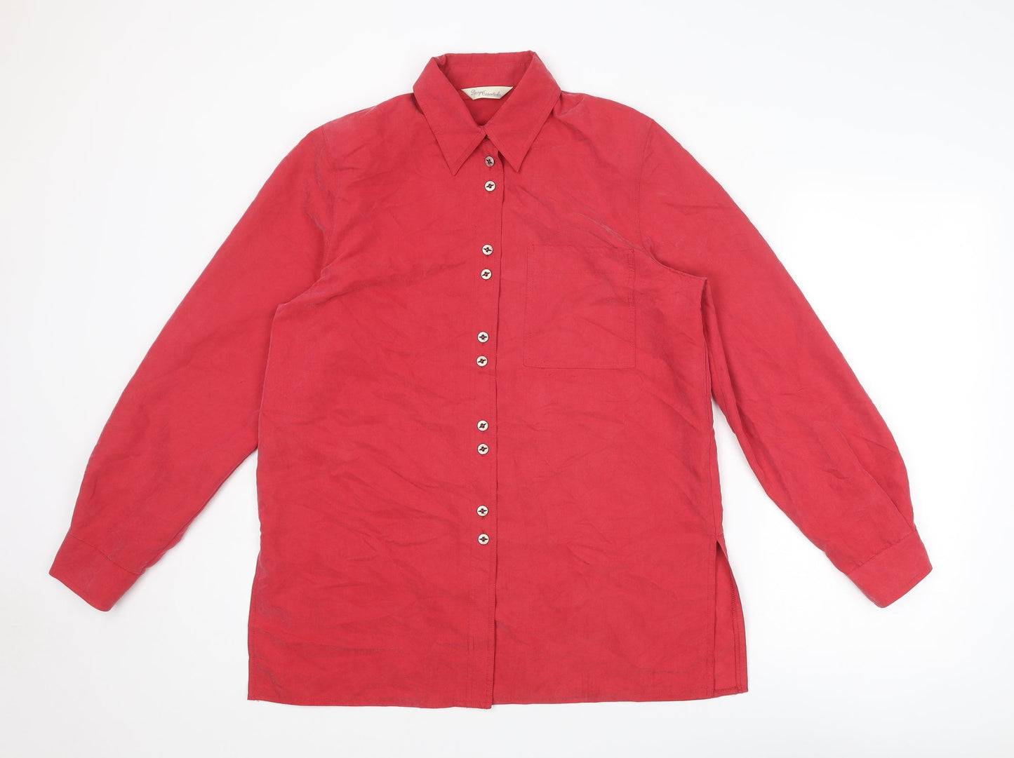 Womens UK Size 14 Design Essentials Red Basic Button-Up