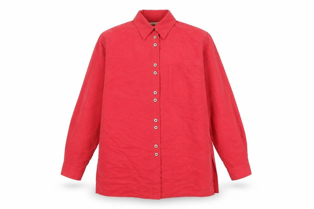 Womens UK Size 14 Design Essentials Red Basic Button-Up