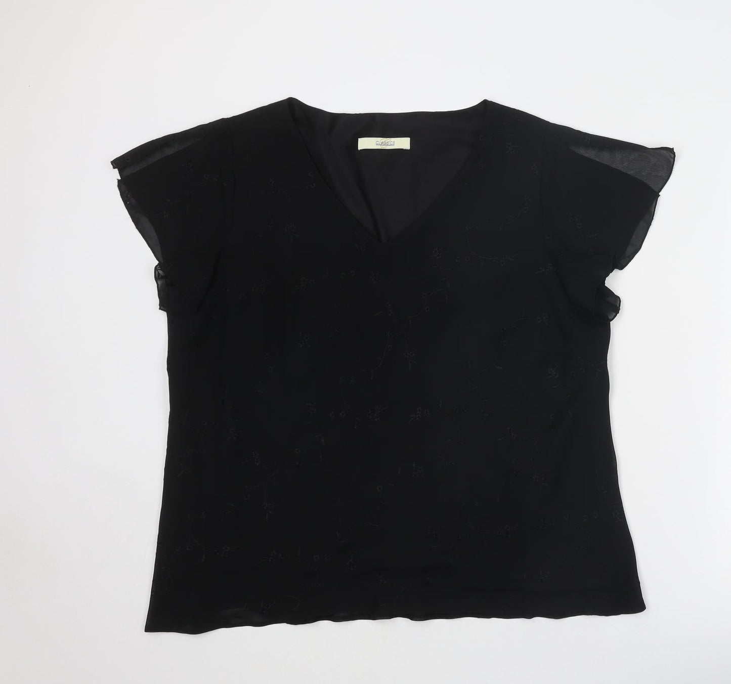 Classics Womens Black Polyester Basic T-Shirt Size 20 V-Neck