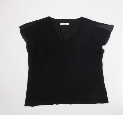 Classics Womens Black Polyester Basic T-Shirt Size 20 V-Neck