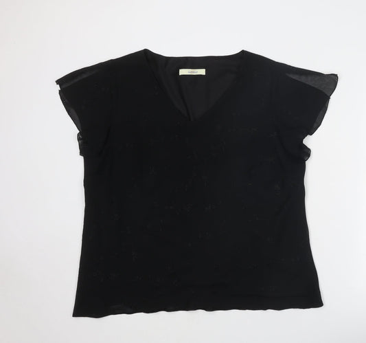Classics Womens Black Polyester Basic T-Shirt Size 20 V-Neck