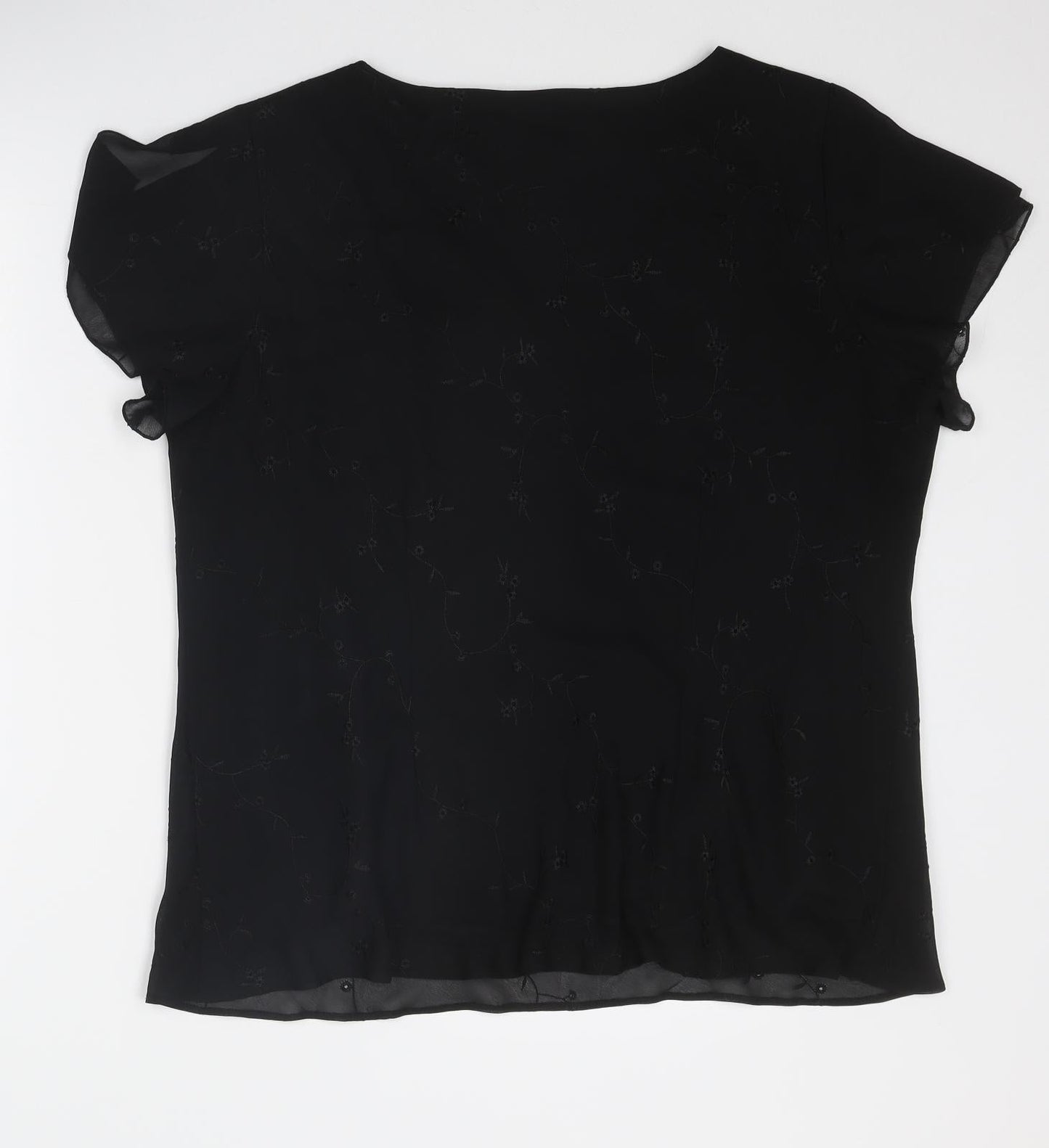 Classics Womens Black Polyester Basic T-Shirt Size 20 V-Neck