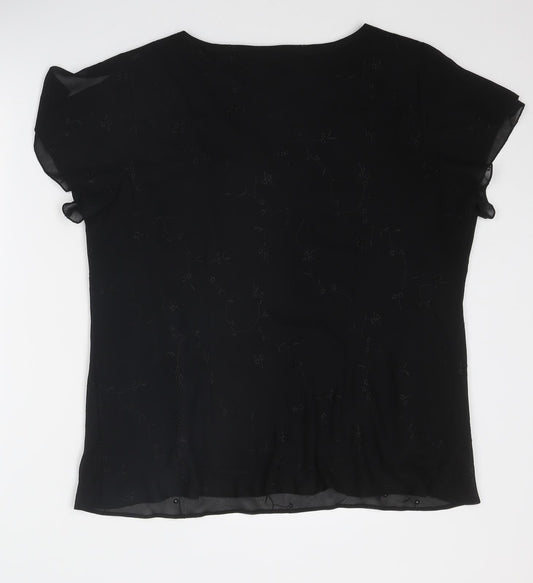 Classics Womens Black Polyester Basic T-Shirt Size 20 V-Neck