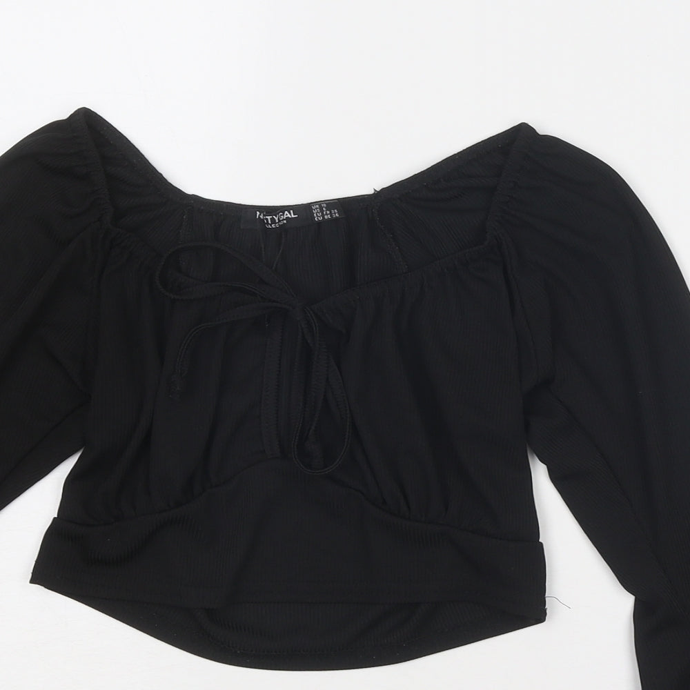 Nasty Gal Womens Black Polyester Basic T-Shirt Size 10 Round Neck